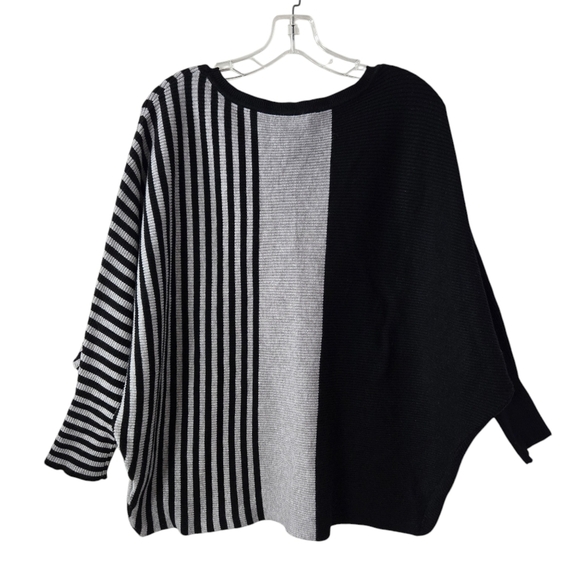Philosophy 1X Black Gray Stripe Dolman Sleeve Pullover Lightweight Sweater Top - Picture 6 of 14